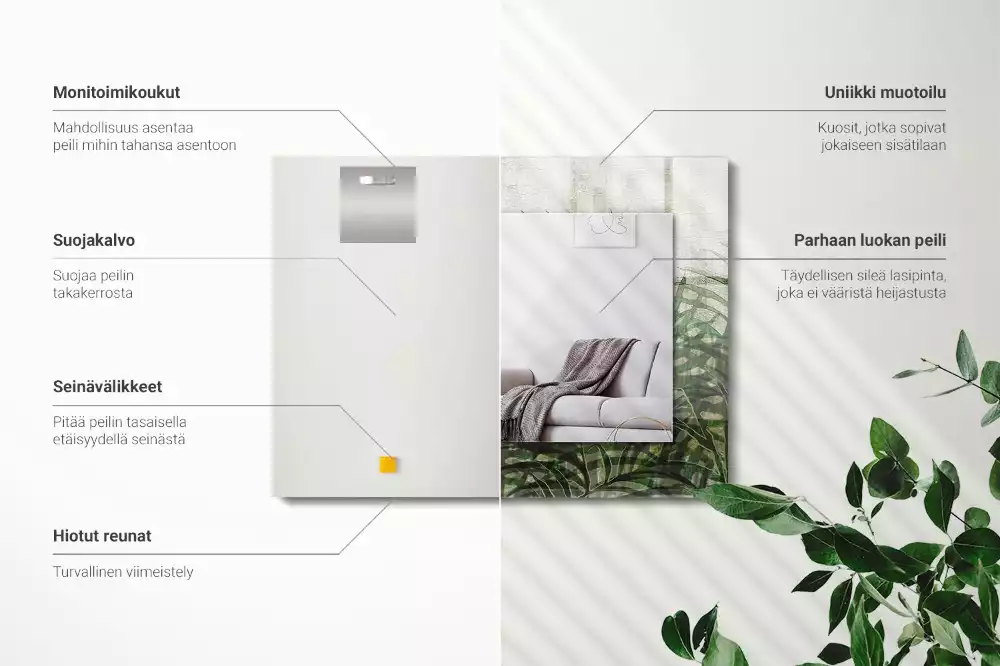 Négyszögletes dísztükör Zöld páfránylevelek