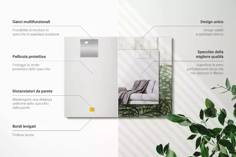 Négyszögletes dísztükör Zöld páfránylevelek