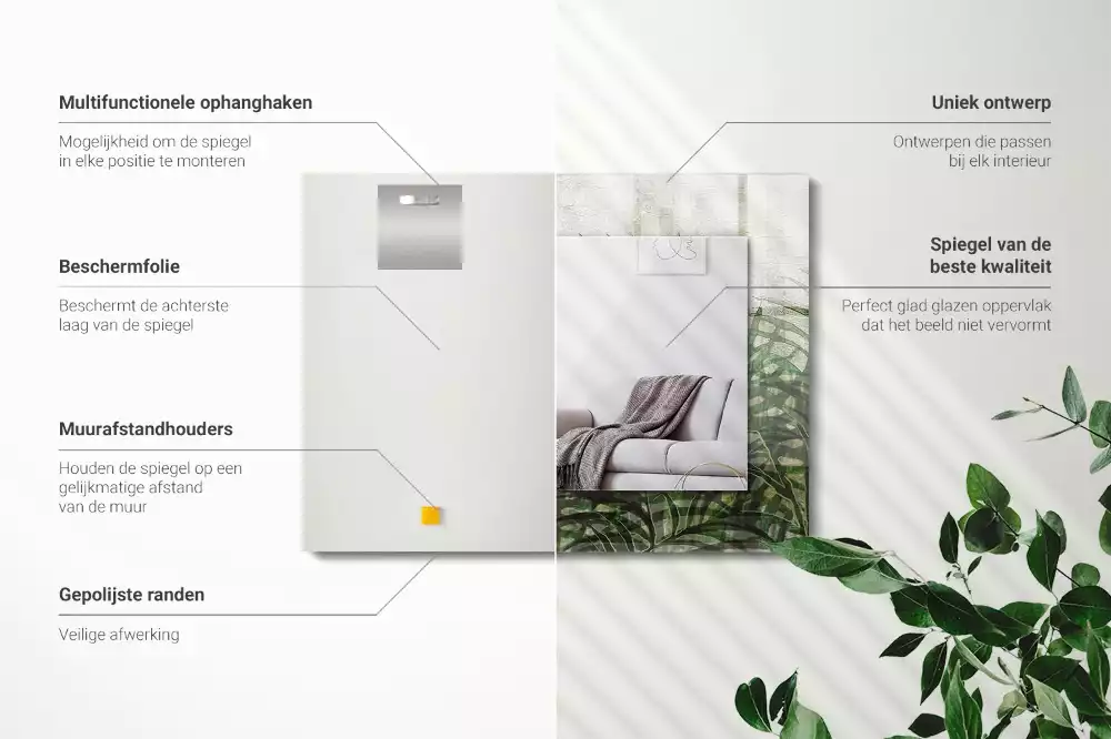 Négyszögletes dísztükör Zöld páfránylevelek