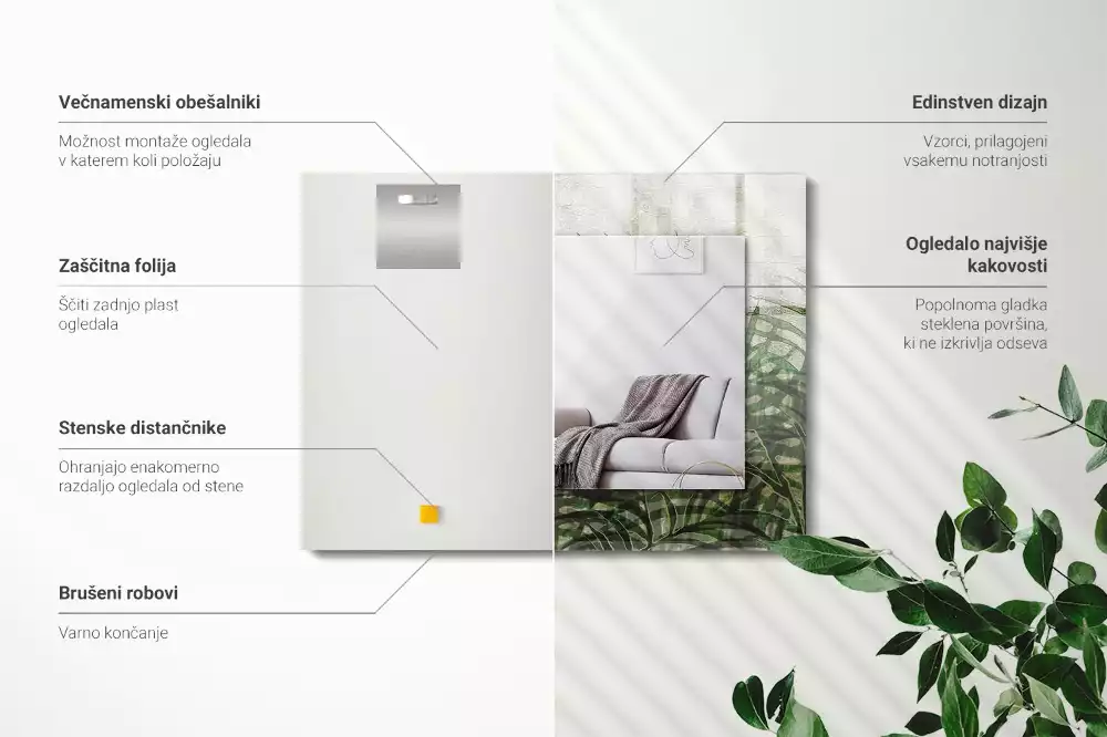 Négyszögletes dísztükör Zöld páfránylevelek