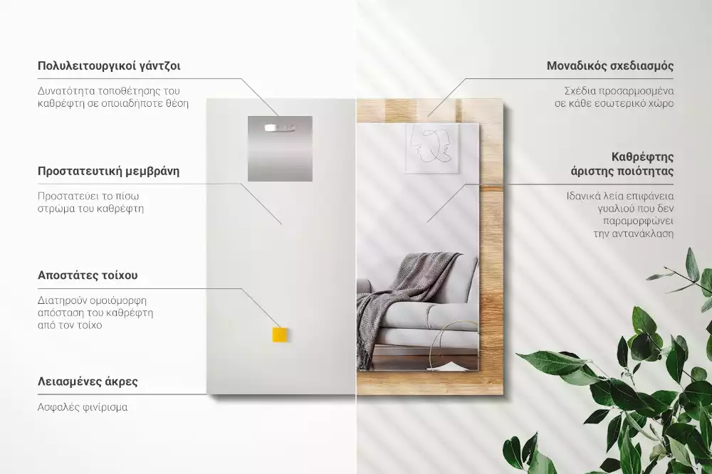 Négyszögletes dísztükör Fa szerkezettel