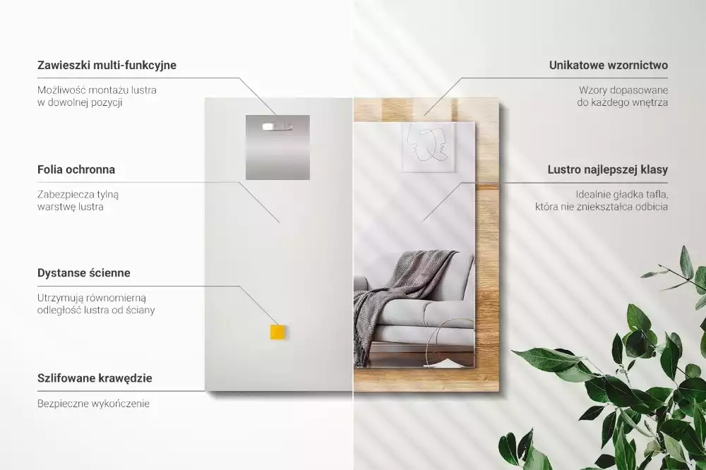 Négyszögletes dísztükör Fa szerkezettel