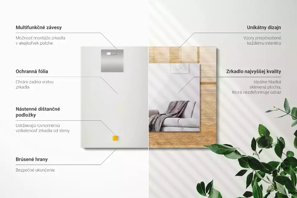 Négyszögletes dísztükör Fa szerkezettel