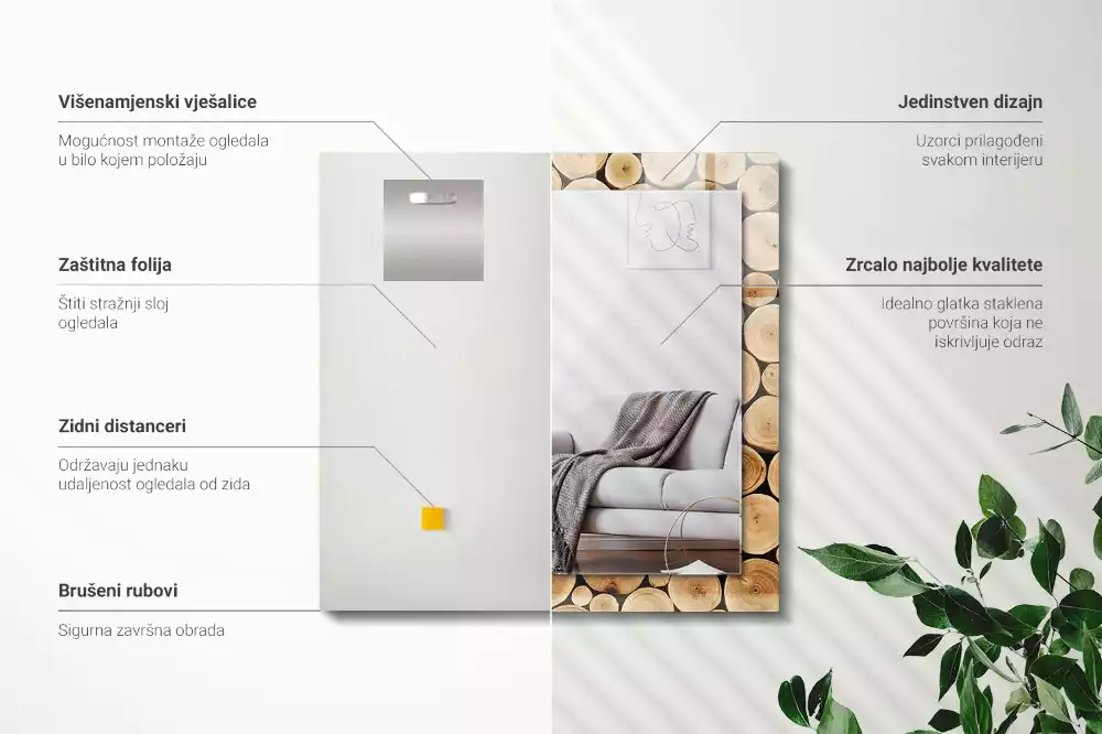 Négyszögletes dísztükör Fatörzsek keresztmetszete