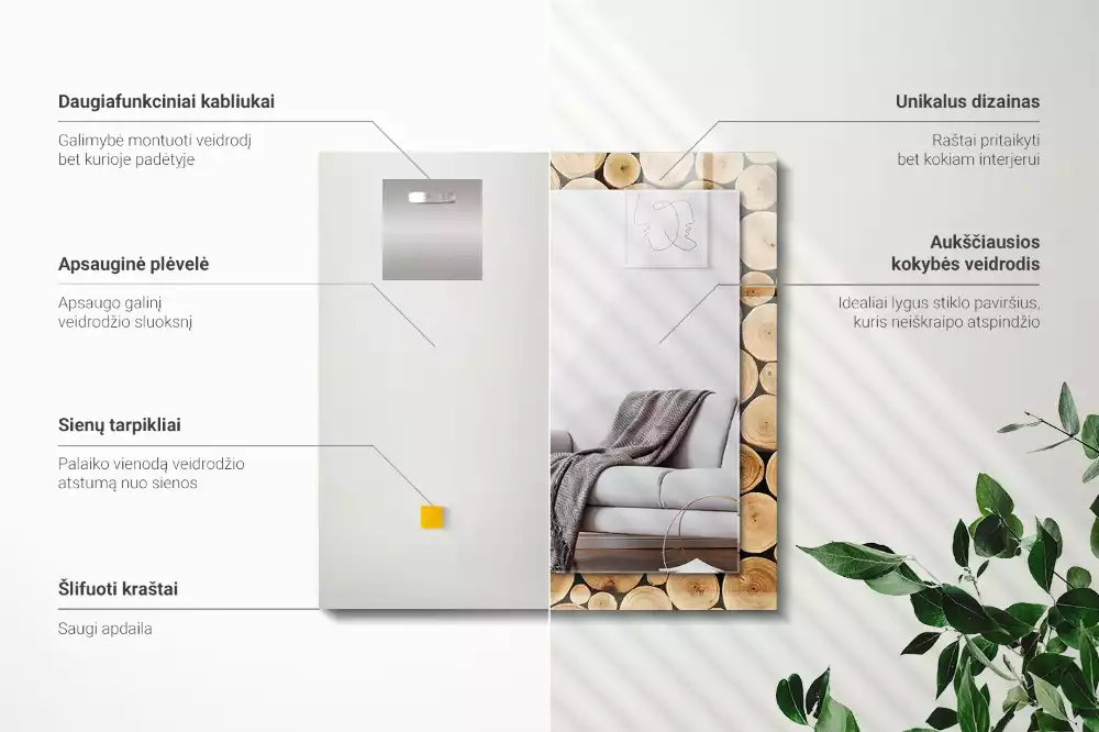 Négyszögletes dísztükör Fatörzsek keresztmetszete