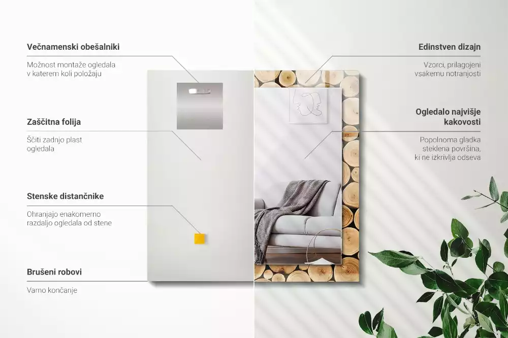 Négyszögletes dísztükör Fatörzsek keresztmetszete