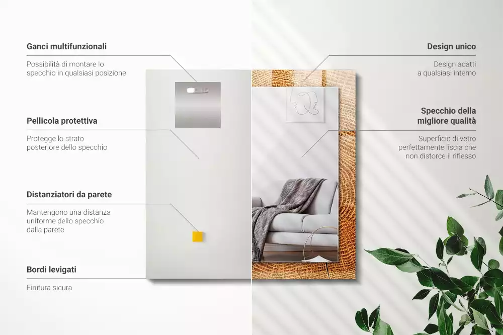 Négyszögletes dísztükör Egy fa törzsének keresztmetszete növekedési gyűrűkkel