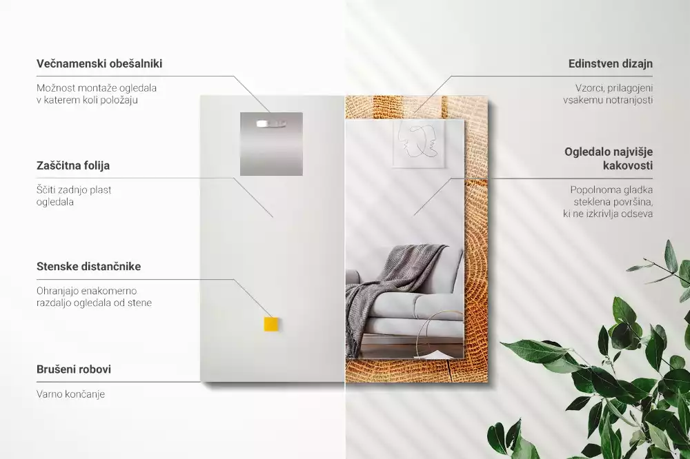 Négyszögletes dísztükör Egy fa törzsének keresztmetszete növekedési gyűrűkkel