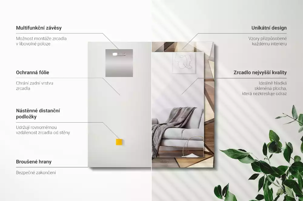 Négyszögletes dísztükör Fából készült geometrikus minták