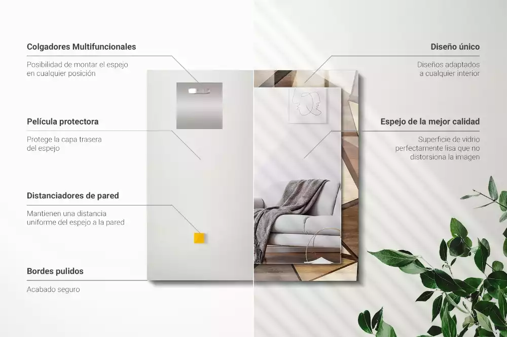 Négyszögletes dísztükör Fából készült geometrikus minták