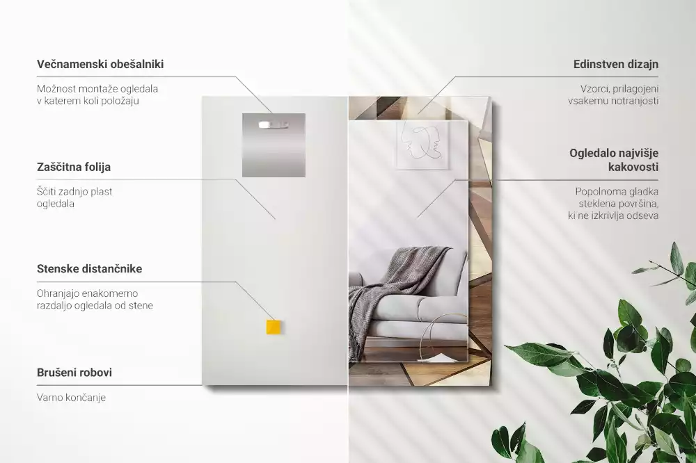 Négyszögletes dísztükör Fából készült geometrikus minták