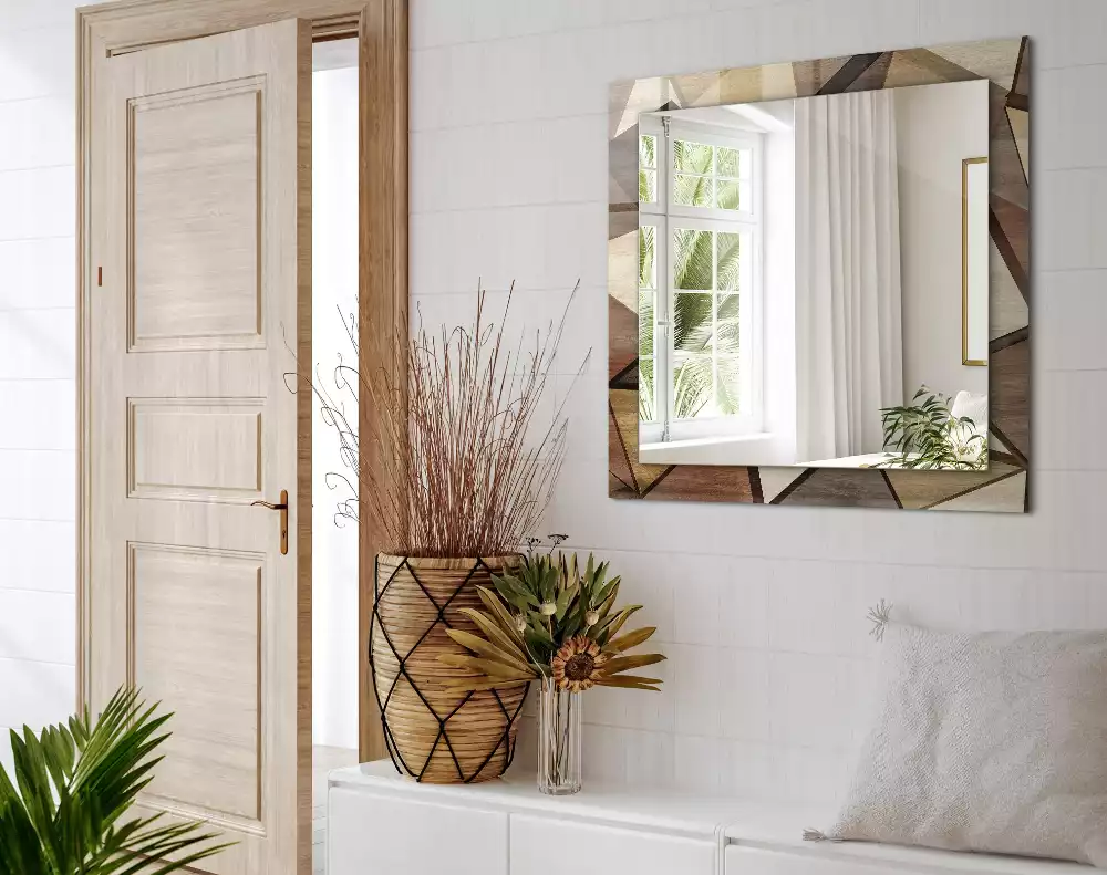 Négyszögletes dísztükör Fából készült geometrikus minták