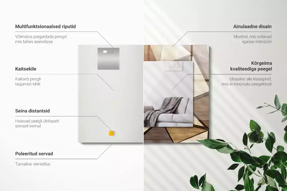 Négyszögletes dísztükör Fából készült geometrikus minták