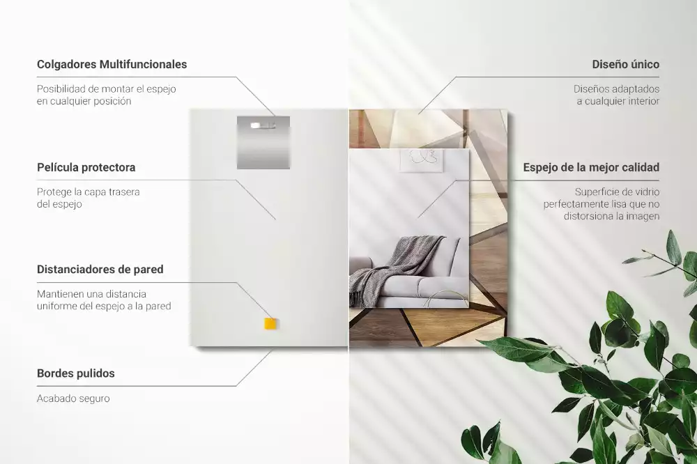 Négyszögletes dísztükör Fából készült geometrikus minták