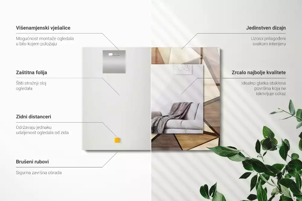 Négyszögletes dísztükör Fából készült geometrikus minták