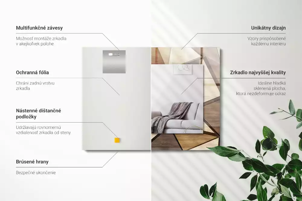 Négyszögletes dísztükör Fából készült geometrikus minták