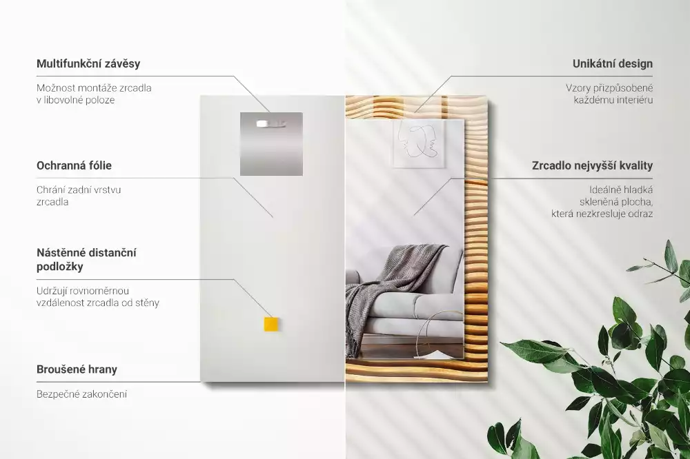 Négyszögletes dísztükör Fa hullámok