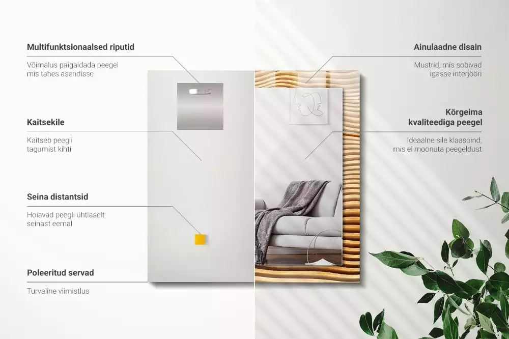 Négyszögletes dísztükör Fa hullámok