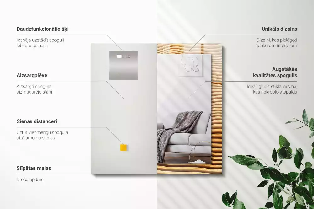 Négyszögletes dísztükör Fa hullámok