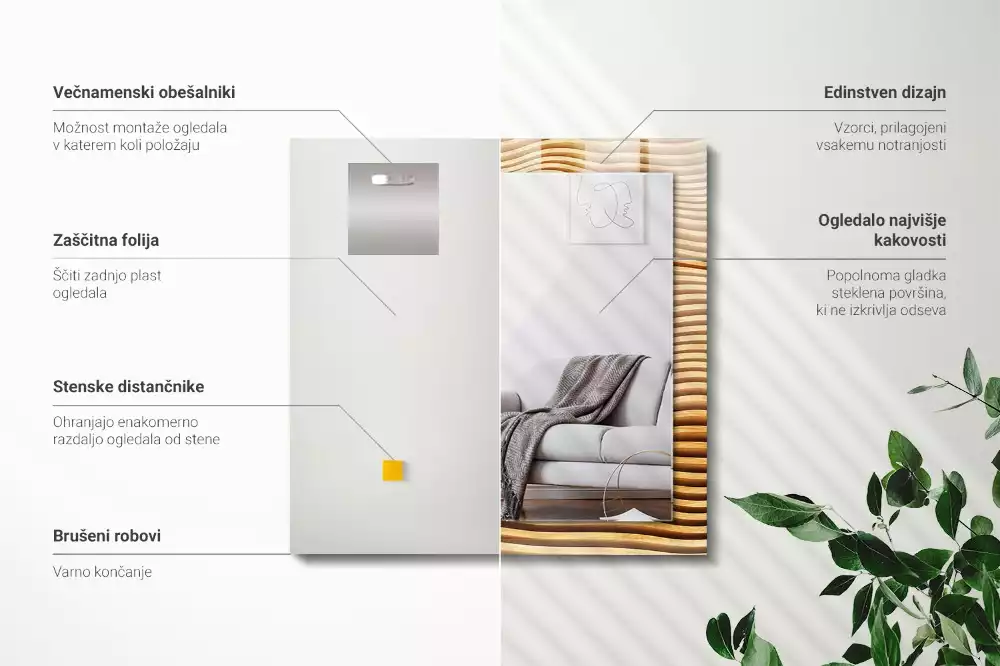 Négyszögletes dísztükör Fa hullámok