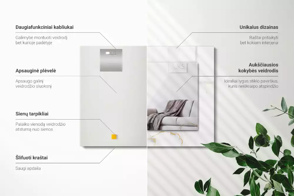 Négyszögletes dísztükör Fehér márvány minta