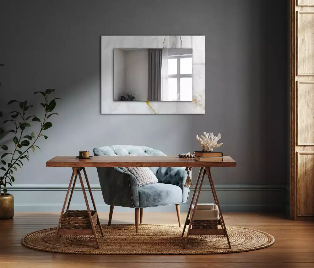 Négyszögletes dísztükör Fehér márvány minta