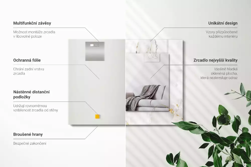 Négyszögletes dísztükör Fehér márvány minta