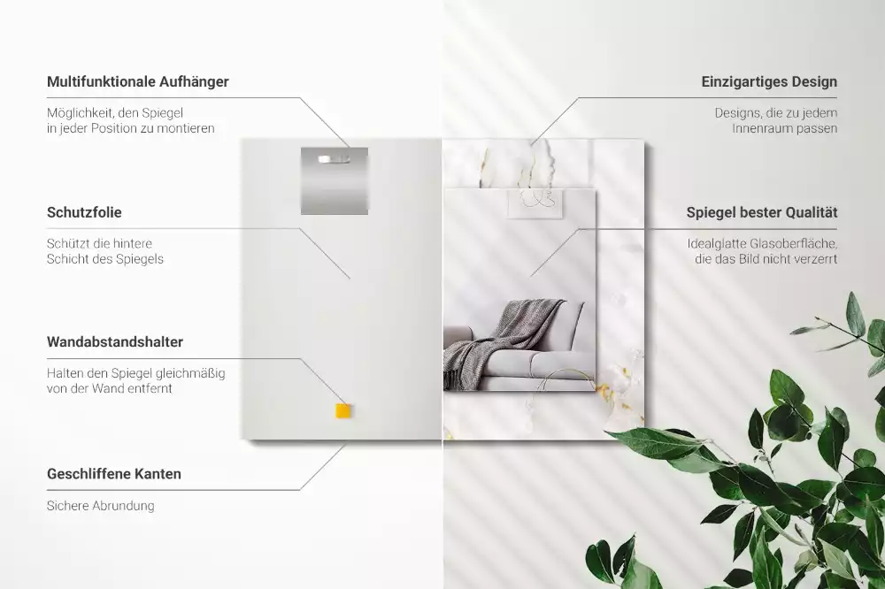 Négyszögletes dísztükör Fehér márvány minta