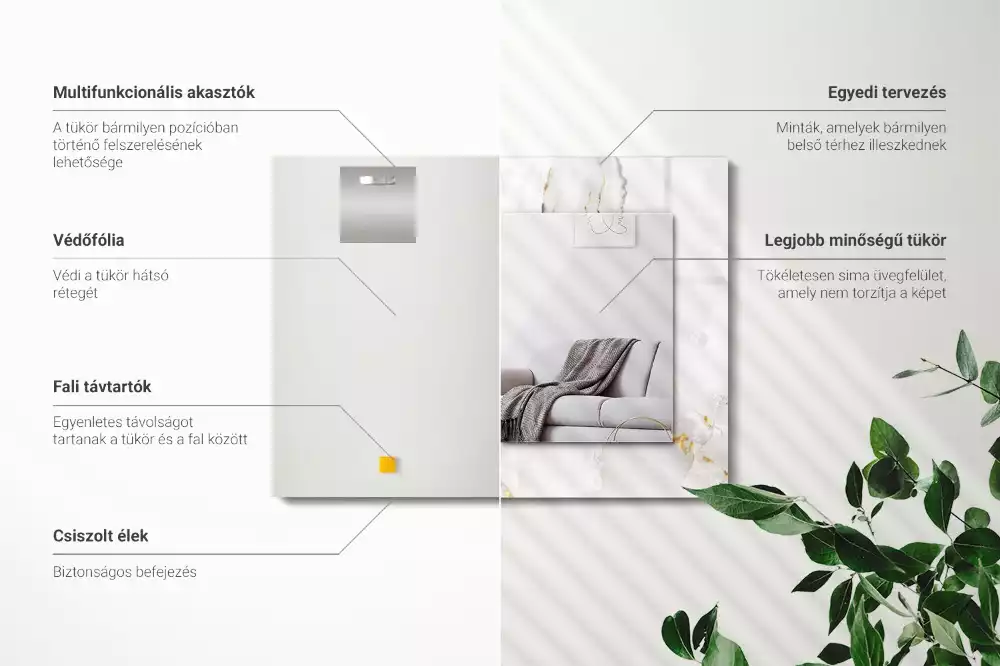 Négyszögletes dísztükör Fehér márvány minta