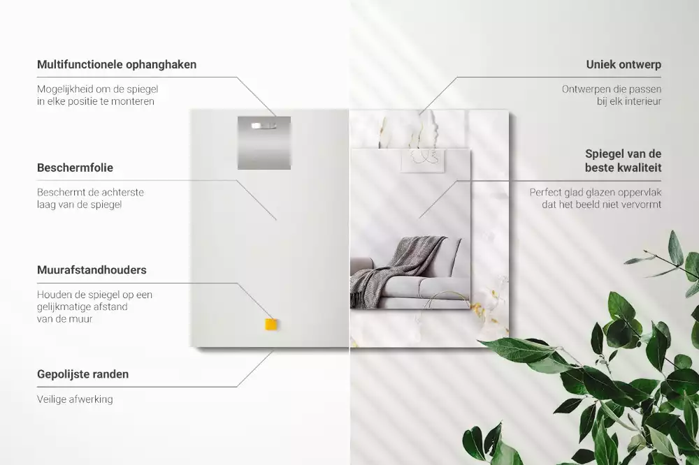 Négyszögletes dísztükör Fehér márvány minta