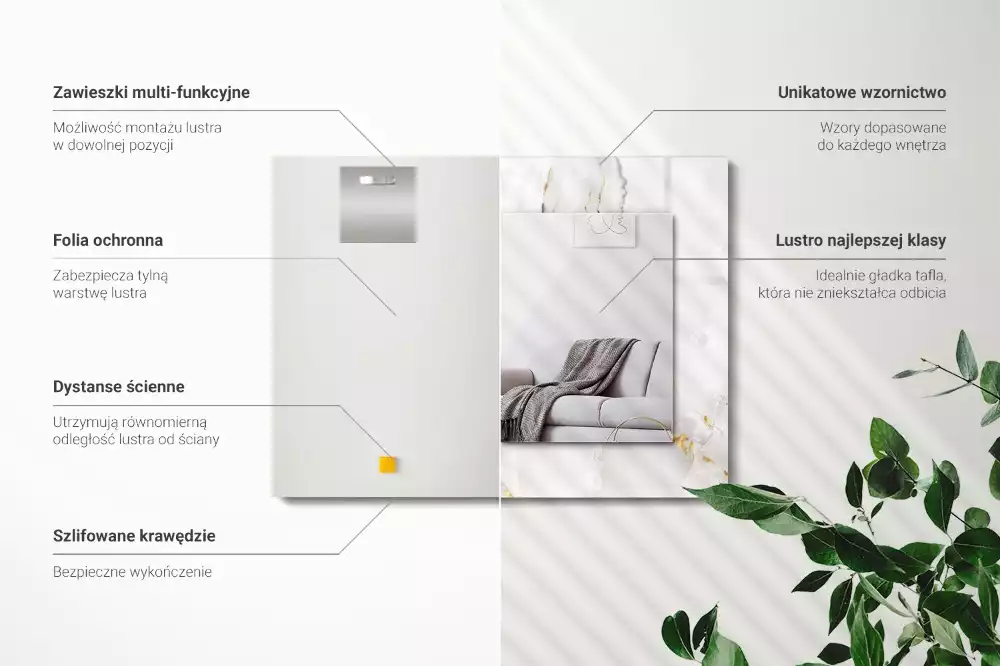 Négyszögletes dísztükör Fehér márvány minta