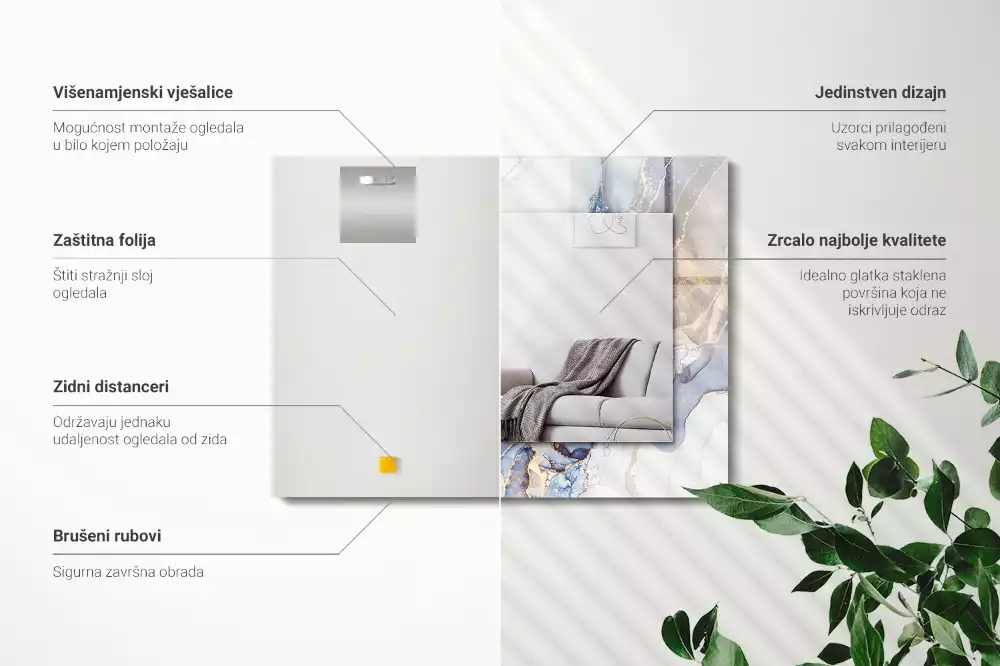 Négyszögletes dísztükör Absztrakt művészeti márvány