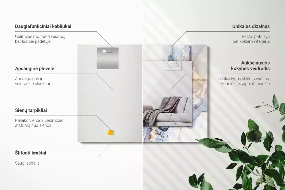 Négyszögletes dísztükör Absztrakt művészeti márvány