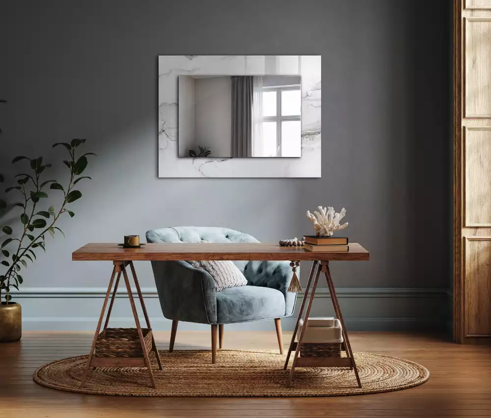 Négyszögletes dísztükör Fehér márvány minta