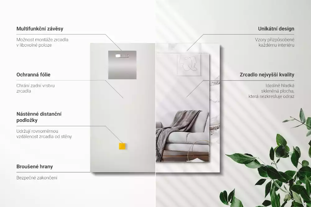 Négyszögletes dísztükör Fehér márvány minta