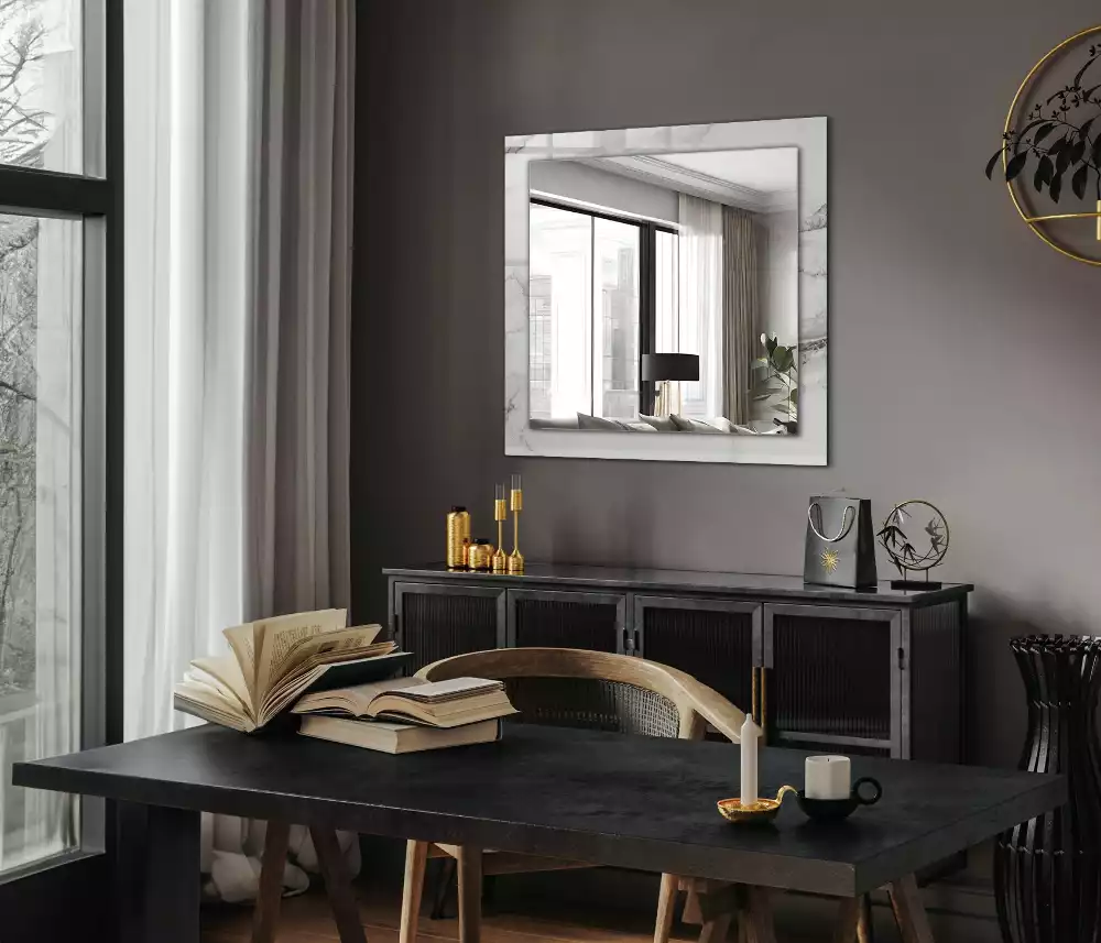 Négyszögletes dísztükör Fehér márvány minta