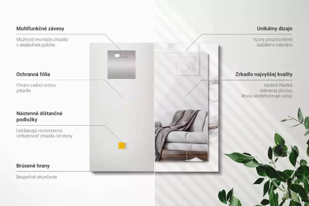 Négyszögletes dísztükör Fehér márvány minta