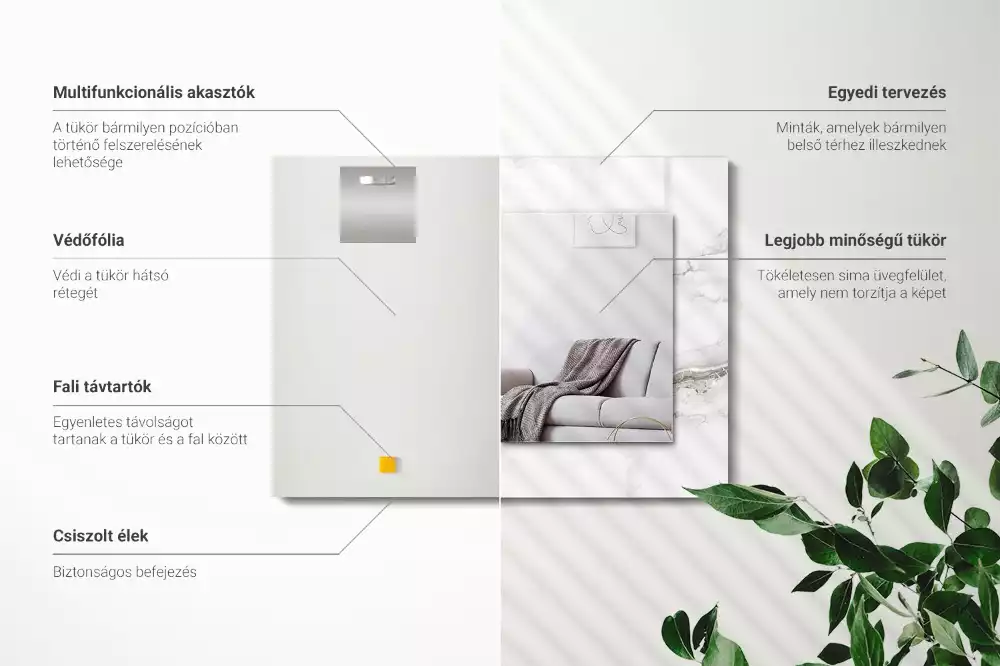 Négyszögletes dísztükör Fehér márvány minta