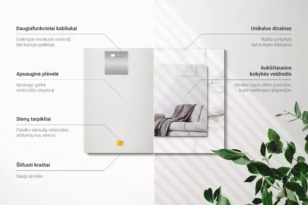 Négyszögletes dísztükör Fehér márvány minta