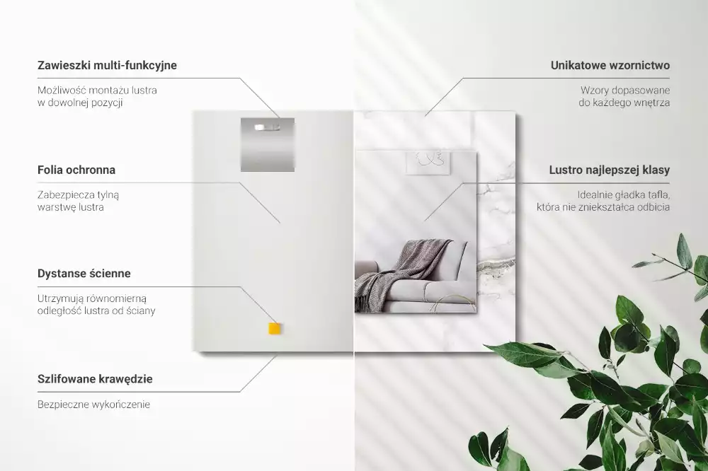 Négyszögletes dísztükör Fehér márvány minta