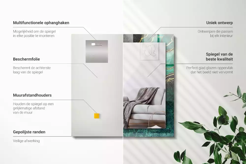 Négyszögletes dísztükör Zöld absztrakt minták