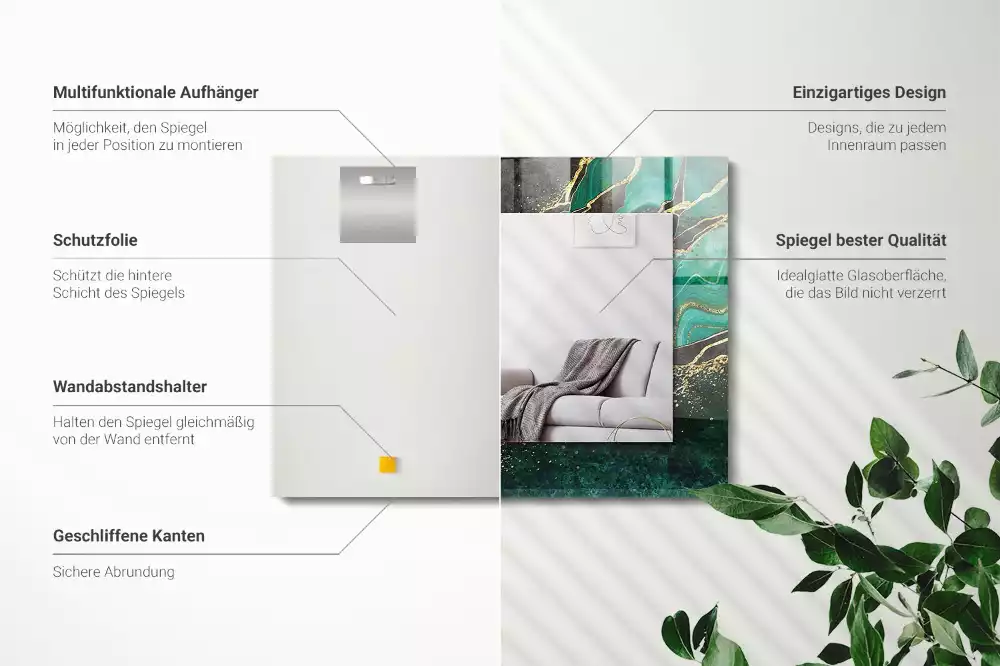 Négyszögletes dísztükör Zöld absztrakt minták