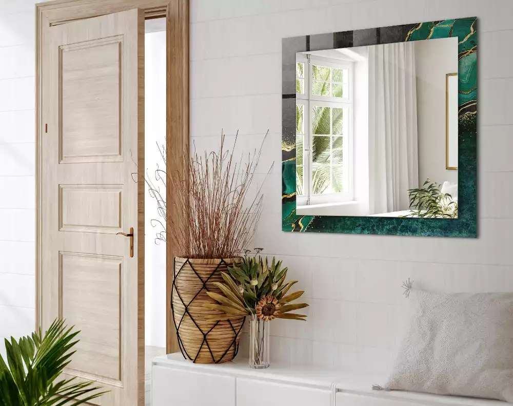 Négyszögletes dísztükör Zöld absztrakt minták