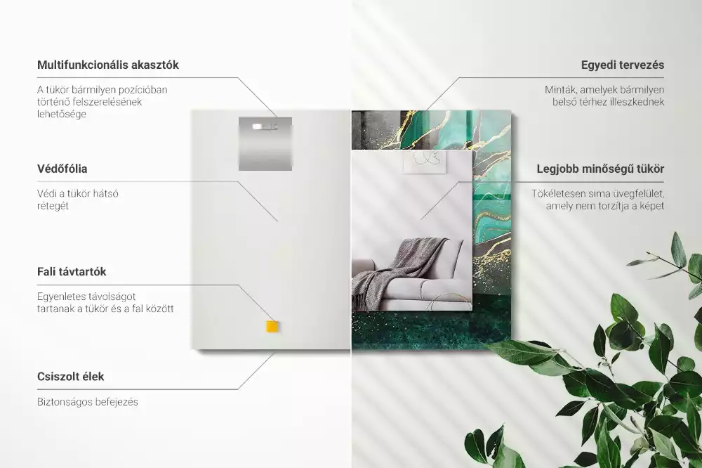 Négyszögletes dísztükör Zöld absztrakt minták