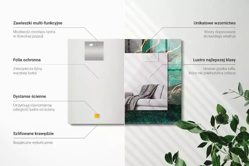 Négyszögletes dísztükör Zöld absztrakt minták