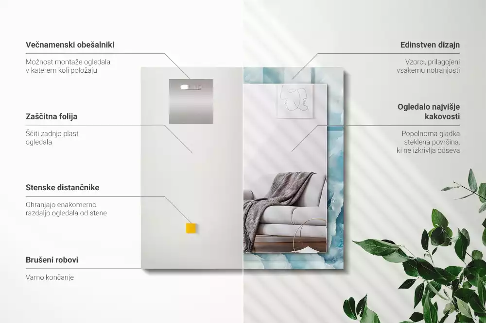 Négyszögletes dísztükör Kék márvány textúra