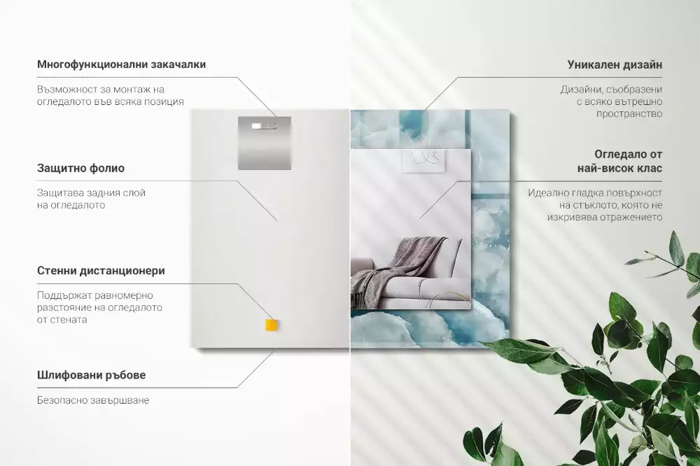 Négyszögletes dísztükör Kék márvány textúra