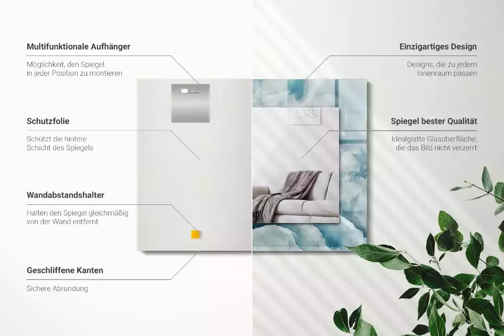 Négyszögletes dísztükör Kék márvány textúra