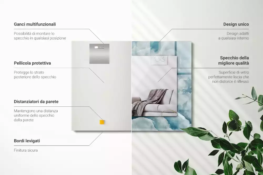 Négyszögletes dísztükör Kék márvány textúra