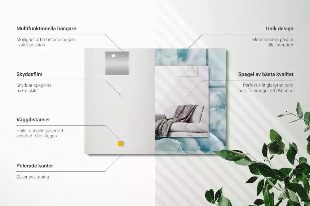 Négyszögletes dísztükör Kék márvány textúra